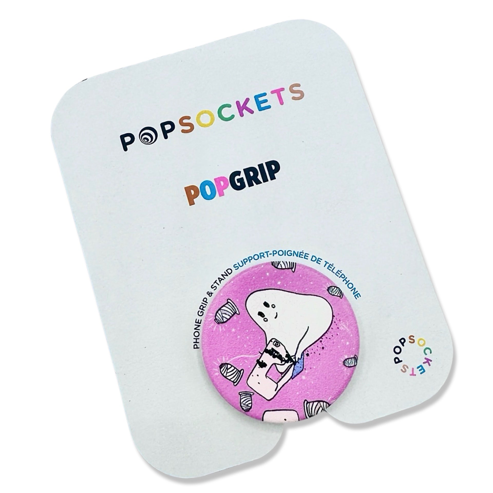 Pink Sewing Ghost Pop Socket – More Me Know - Main Image