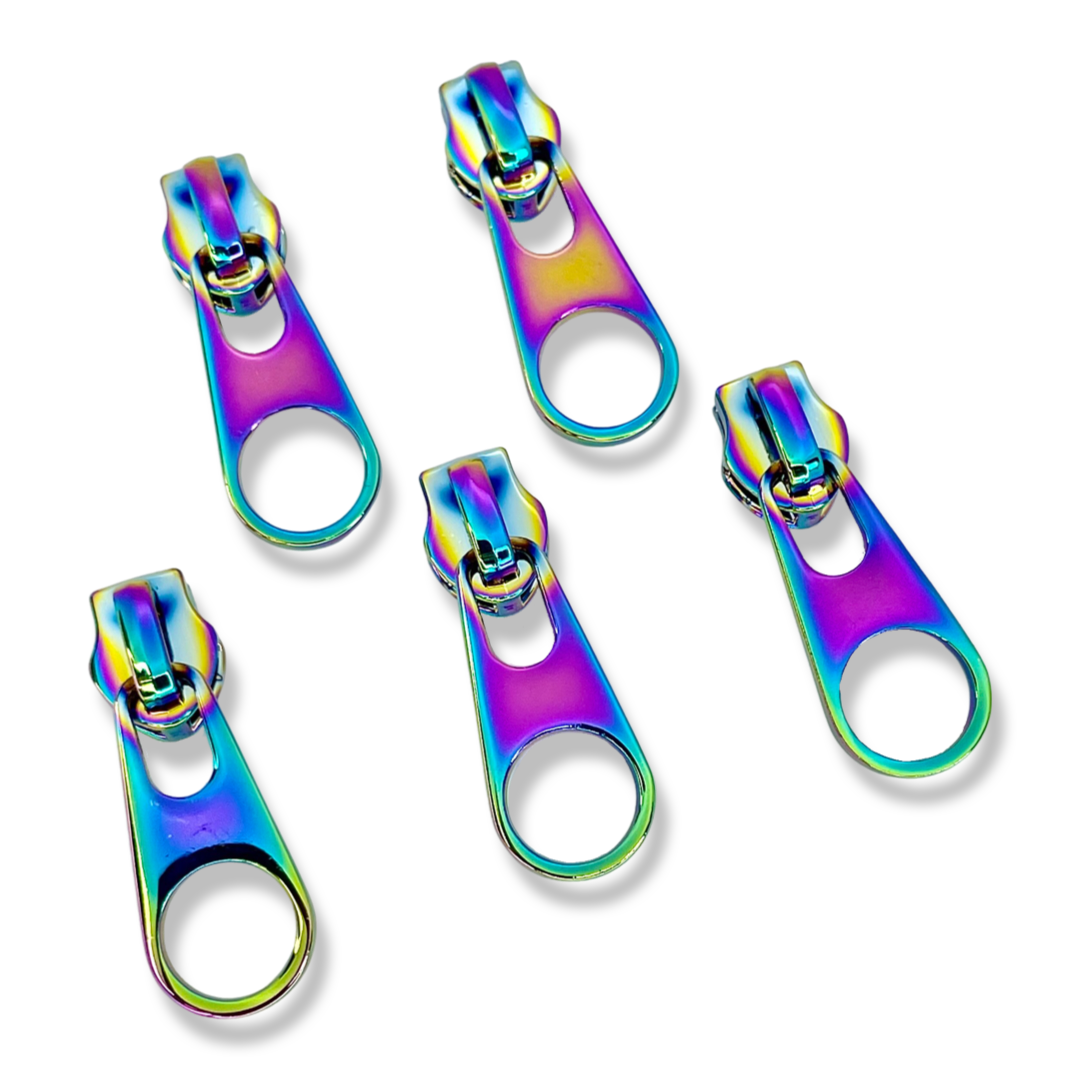 Teardrop Rainbow Iridescent 5 Metal Zipper Pulls, Set of 5 